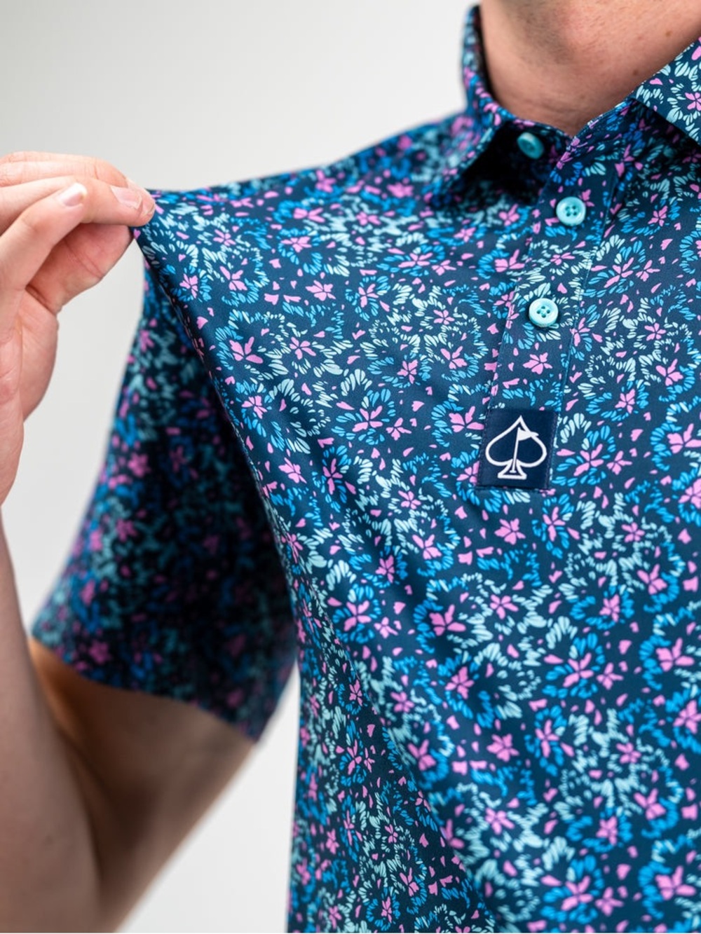 Pins and Aces | Fluorescent Floral Performance Golf Polo | Size XL